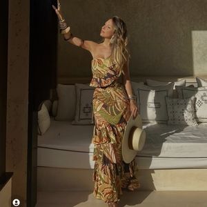 ZARA LINEN BLEND RUFFLED BUSTIER TOP YELLOW BROWN S NWT